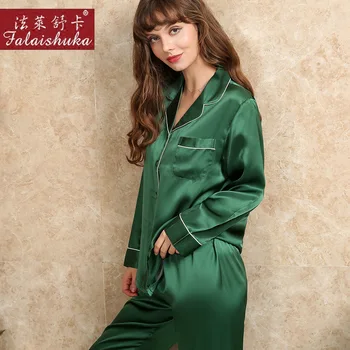 19 momme Elegantiškas natūralaus šilko pižama rinkiniai moterims ilgomis rankovėmis Noble, Grynas spalvos natūralaus šilko pižamos moterims sleepwear