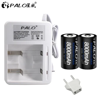 PALO 2vnt D dydžio 1.2 V 8000mAh daugkartinio įkrovimo baterija D tipo NI-MH nimh ni-mh + kroviklis AA, AAA, C, D, baterijų, JAV / ES plug