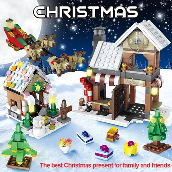 Kūrėjas Kalėdų Medžio Sniego Blokai Žiemą Kaime Kalėdų Dovanos, Kalėdų Senelis Duomenys Plytas, Vaikams, Žaislai