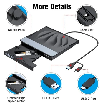 USB 3.0 Tipas-C Išorinis DVD įrašymo įrenginys Rašytojas Diktofonas Nešiojamas Super Ratai CD/DVD DISKŲ Grotuvo Optinis įrenginys Laptopo Langą 10/8/7