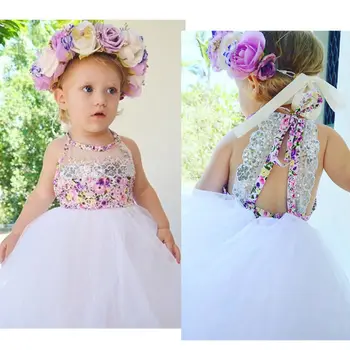 Vasaros 2017 Kūdikių Vaikai Mergina Tiulio Tutu Gėlių Suknelė Šalis Vestuvių Bridesmaid Dresses Sundress