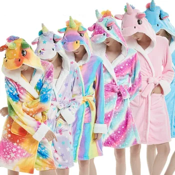 Moterys, Vaikai Panda Bathroben Mergaitėms Pajmaas Žiemą Šiltas Storas Vienaragis Vonia, Chalatas, Gyvūnų Gobtuvu Padažu Suknelė Kūdikių Berniukų Sleepwear