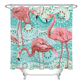 Rožinis Flamingas Dušo Užuolaidos su Kilimų Egzotinių Vonios kambarys Ekrano Extra Long Vandeniui Plaunamas Poliesterio Audinio Voniai Dekoras