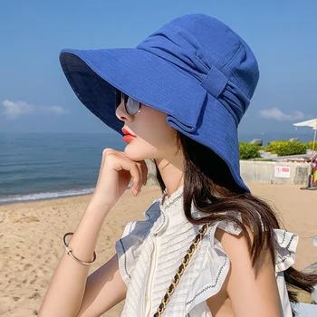 2020 Anti-UV Platus Kraštų Medvilnės Skalbiniai Saulės Kepurės Moterims Atostogų Vasarą Panama, Sulankstomas Kibiras Skrybėlę Didelis Kraštų Paplūdimio Baseine Skrybėlę