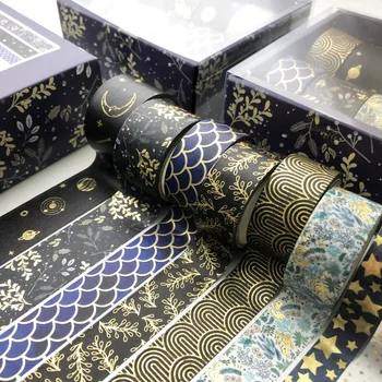 10 vnt./set Blue Geometrijos Serijos aukso Washi Tape nustatyti Scrapbooking Dekoratyvinis Lipnios Juostos Popieriaus Japonijos Kanceliarinės prekės Lipdukas