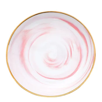 Rožinė Prabanga Keramikos Plokštelės Auksą, Padengtą Krašto Vakarų Maisto Kepsnys Plokštė Vaisių Maisto Dubenėlį Patiekalas Šiaurės šalių Namų Stalo Dubenį 10 8 colių