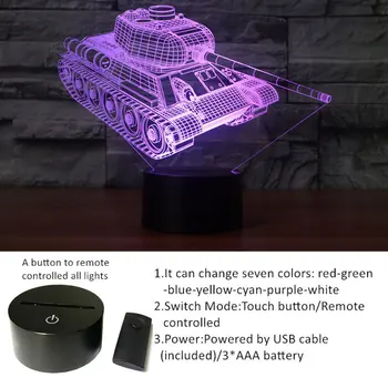 7 Spalvų Keitimas Stalo Lempos 3D LED Lempos Naktį Lengvasis Tankas Formos Touch Stalo Lempa Stereoskopinis Apšvietimas