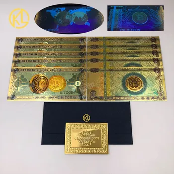 KARŠTO 10vnt/daug Spalvinga Aukso Spalvos Folija VIENAS BITCOIN plastiko suvenyrų banknotų kolekcija ir dovanos