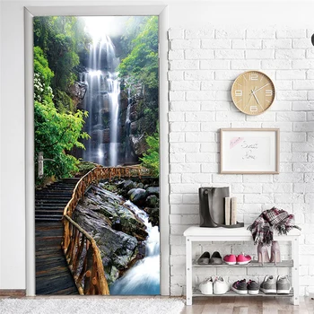 Krioklys Durys, PVC Lipdukai, lipnios Vandeniui 3D Gamtos Kraštovaizdžio ekrano Užsklanda Kambarį Miegamojo Duris Sienų Lipduko