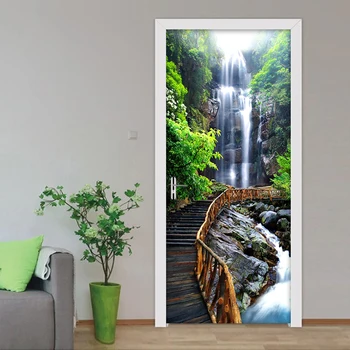 Krioklys Durys, PVC Lipdukai, lipnios Vandeniui 3D Gamtos Kraštovaizdžio ekrano Užsklanda Kambarį Miegamojo Duris Sienų Lipduko