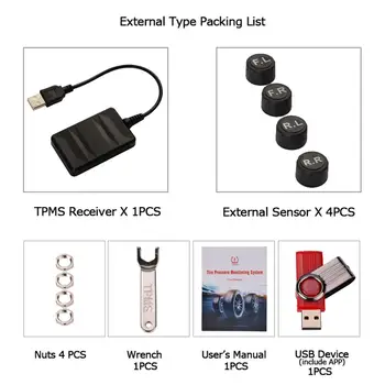 USB Padangų Slėgio stebėjimo Sistema TPMS Išorės Jutiklis Auto Signalizacijos Jutiklio Modulis USB PSSS Su 4 Jutikliais, Automobilių, Autobusų Mikroautobusas