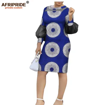 Afripride Afrikos Spausdinti Pieštuku Suknelė Moterims individualų užsakymą Batikos Žibintų Rankovėmis Kelio Ilgis Atsitiktinis Moterų Medvilnės Suknelė A1925059