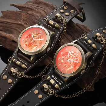 Mados Steampunk Laikrodžiai Vyrams Derliaus Laikrodžiai Vyrams Automatinis Mechaninis Laikrodis Bronzos Skeletas Laikrodžiai Sporto Žmogus Watch Laikrodis