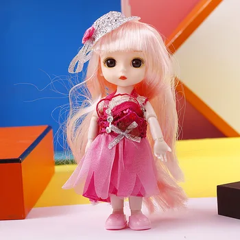 16CM BJD Doll Žaislas 13 Jungtinio Kilnojamojo Pilnas Komplektas Lėlės 3D Big Eye Modeliavimas Mados Princesė Stiliaus Suknelė Dovana Mergina Žaislą Dovanų