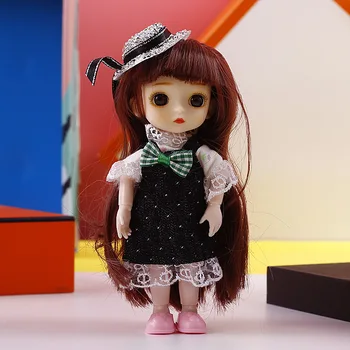 16CM BJD Doll Žaislas 13 Jungtinio Kilnojamojo Pilnas Komplektas Lėlės 3D Big Eye Modeliavimas Mados Princesė Stiliaus Suknelė Dovana Mergina Žaislą Dovanų