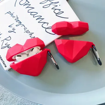 3D Meilė Širdies Silikono Ausinių Atveju Airpods Pro Atveju Minkšta Apsaugine danga ir Oro Ankščių 1 2 Earburd Atveju su Kabliu