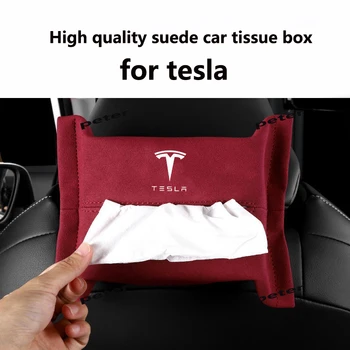 1pc Suede Automobilių Audinių Langelį Padengti Vystyklų Popieriaus Laikymo Dėžutė Atveju Turėtojas Tesla Modelis 3 Modelis X Modelis S Auto automobilis Priedai