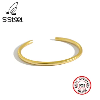 S'STEEL 990 Sterlingas Sidabras Bangles Moterų Paprasta Kolonėlė Aukso Bangle Apyrankės Argent 925 Masyvo Pour Femme Juvelyriniai dirbiniai