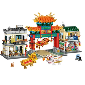3581Pcs Miesto Street View Blokai Senovės Chinatown Architektūros Modelis Plytų Žaislai (Nėra Suderinama su Mažų Dalelių Blokai)