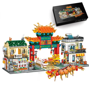 3581Pcs Miesto Street View Blokai Senovės Chinatown Architektūros Modelis Plytų Žaislai (Nėra Suderinama su Mažų Dalelių Blokai)