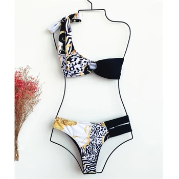 GNIM Vieną Petį Swimsuit Moterys Leopard Bikini Mujer 2020 Metų Vasaros Tvarstis Brazilijos maudymosi Kostiumėliai Moterims Dviejų dalių Apynasrio Biquini Rinkinys