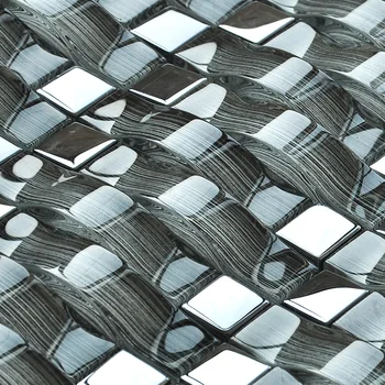 3D efektas interjero glimmer mozaika virtuvės backsplash sienos plytelių išgaubta šviesiai pilka metalo ir stiklo mozaikos, vonios plytelės