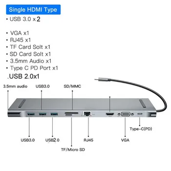 Daugiafunkcinis 10 1 Tipas-C Universalus Docking Station Stovėti Vaizdo Ekranas HD USB 3.0 Adapteris, Splitter Hub Sąsiuvinis HUB
