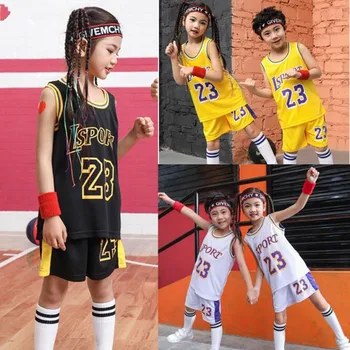 Vaikas LSPORT 23# krepšinio vienodas berniukų krepšinio jersey kvėpuojantis vaikų palaidinukė, šortai Krepšinio komanda trainingsuit kostiumas