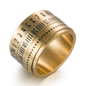 Naujas Retro Kalendorius Vyrų Žiedas Sukasi Titano Plieno Kartą Žiedas arabų Numeris Vyrų Nerūdijančio Plieno Žiedas