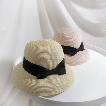 2020 Naujus moteriškus Vasaros Moterų Skrybėlę Hepburn Stiliaus Derliaus Dizaino, Platus Pusėje Šiaudų Skrybėlę Didelis lankas Varpo formos Paplūdimio Skrybėlę kelionių Saulės Skrybėlę