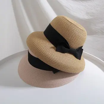 2020 Naujus moteriškus Vasaros Moterų Skrybėlę Hepburn Stiliaus Derliaus Dizaino, Platus Pusėje Šiaudų Skrybėlę Didelis lankas Varpo formos Paplūdimio Skrybėlę kelionių Saulės Skrybėlę