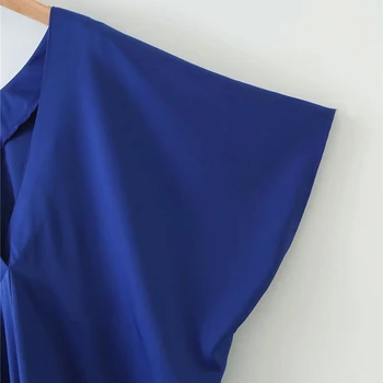 Merodi vasaros moterų atsitiktinis mėlyna za ilgai laisvi marškinėliai moteriška suknelė elegantiškas trumpomis rankovėmis v-kaklo aukštos juosmens suknelės negabaritinių 2020 m.