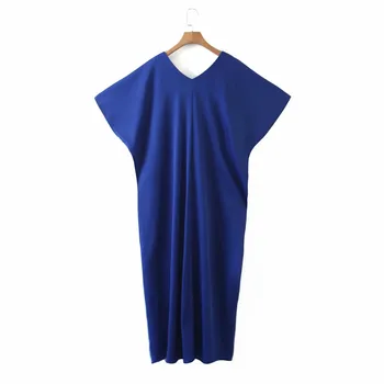 Merodi vasaros moterų atsitiktinis mėlyna za ilgai laisvi marškinėliai moteriška suknelė elegantiškas trumpomis rankovėmis v-kaklo aukštos juosmens suknelės negabaritinių 2020 m.