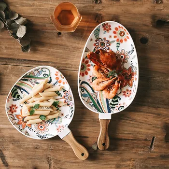 Skandinavijos keramikos plokštės, sriubos dubenėlį, kepsnys plokštės, namo plokštės, apvalių plokštė su medžio rankena, makaronų dubenį, vaisių salotų dubenį