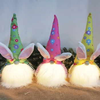 Easter Bunny Gnome su LED Šviesos Rankų darbo švedų Tomte Triušis Pliušiniai Žaislai, Lėlės, Papuošalai nameliuose Šalis Dekoro Vaikai