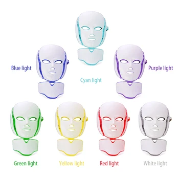 Fotono Grožio Kaukė su Kaklo Atjauninti 7 spalvų Led Veido Kaukė Elektroninių Optinių Balinimo Odos Atjauninimo Priemonė