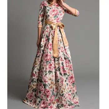 Bohemijos Gėlių Spausdinti Ilga Suknelė Didelis Hem Moterų Pavasario Vasaros Atsitiktinis Suknelė, Elegantiškas Vakare Šalies Vestidos