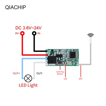 QIACHIP 433 Mhz 1CH RF Relay Imtuvas Universalus Belaidis Nuotolinio Valdymo Jungiklis Micro Modulis LED Šviesos Reguliatorius DC 3,6 V-24V 