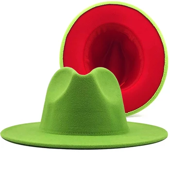 Naujas Unisex žalia raudona Kratinys Manė, Džiazo Skrybėlę Bžūp Vyrai Moterys Plokščių Kraštų Vilnos Mišinys Fedora Skrybėlės Panama Trilby Vintage Hat