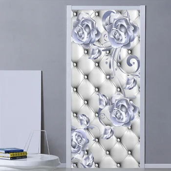 PVC Lipnios Vandeniui Durų Lipdukas 3D Stereo Sidabro Gėlės Minkštas Roll Freskos Šiuolaikinio Meno Durų Plakatas 3D Miegamojo Duris Decal