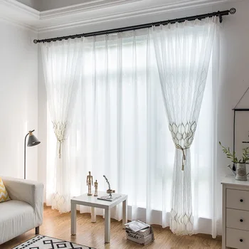 Moderni Baltos spalvos Siuvinėjimo Vien Užuolaidos Europos Stiliaus vienspalviai voile Tiulio Vien už Kambarį Miegamojo Lango Užuolaidos Užuolaidos