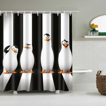 Antarktidos pingvinas vonios kambarys dušo užuolaida juoda ir balta lašas laivybos vandeniui dušo užuolaidų žiedų