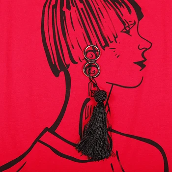 GLO-ISTORIJA Europos Stiliaus Moterų Atsitiktinis Personažas Duobute Kutas trumpomis Rankovėmis Raudona Marškinėliai Topai Moterų Moterų Drabužių WPO-8172