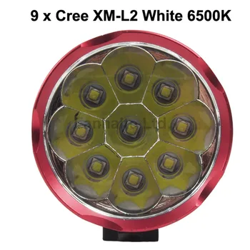 SK9L2 9 x Cree XM-L2 Balta 6500K 3-Mode 9000 Liumenų LED Dviračio Žibintas - Juoda