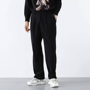 Raišteliu Velvetas Kelnės, vyriškos Mados Retro Atsitiktinis Plataus kojų Kelnės Vyrams Streetwear Laukinių Prarasti Hip-hop Plisuotos Kelnės Vyrai