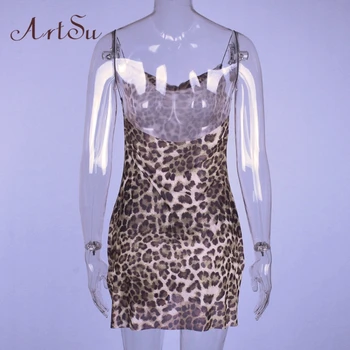 Artsu Klubas, Baras Mini Suknelės Seksualus Leopardas Spausdinti Suknelės Aksomo, Ritininės Bodycon Suknelė Moterims Drabužių Seksualus Vasaros 2020 ASDR61078