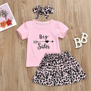 Didelis /mažas Sesuo 3pcs Baby Girl Sesuo derinti Drabužius T-Shirt Viršuje+Leopard Kelnės/Sijonas Apranga