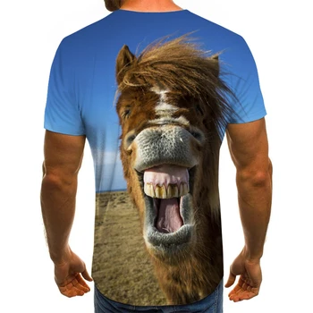 3D gyvūnų spausdinti marškinėliai vyriški vasaros trumpas rankovėmis viršūnes Juokinga arklys spausdinti 3D T-marškinėliai vyrams, atsitiktinis viršūnės