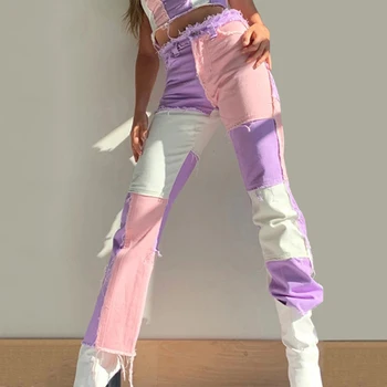 Moterų Kratinys Liesas Tiesių Kojų Džinsus Sexy Aukšto Juosmens Derliaus Streetwear Kelnes Ponios Kelnės džinsinio audinio tampri džinsai