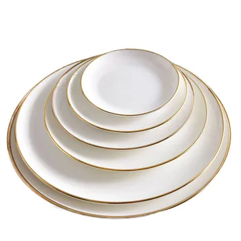 Trumpas Kietas Turas Keramikos Plokštės Kaulų Kinijos Aukso Kraštas Vakarienės Lėkštės Porcelianas Namų Pusryčių Patiekalai Kepsnys Dėklas Užkandis Plokštė